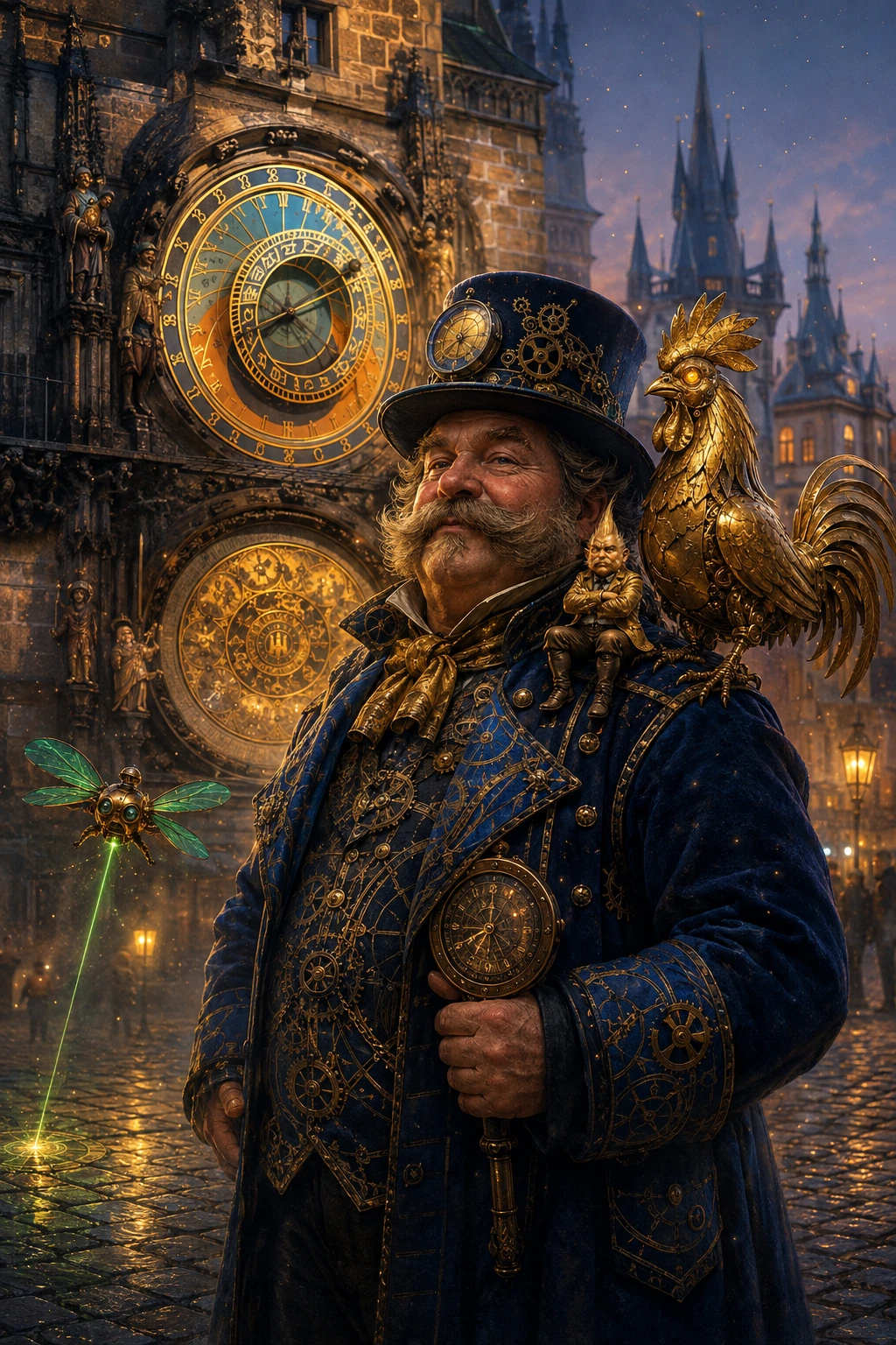 The Orloj with the Golden Rooster, Buggie and Thumbpee in Prague