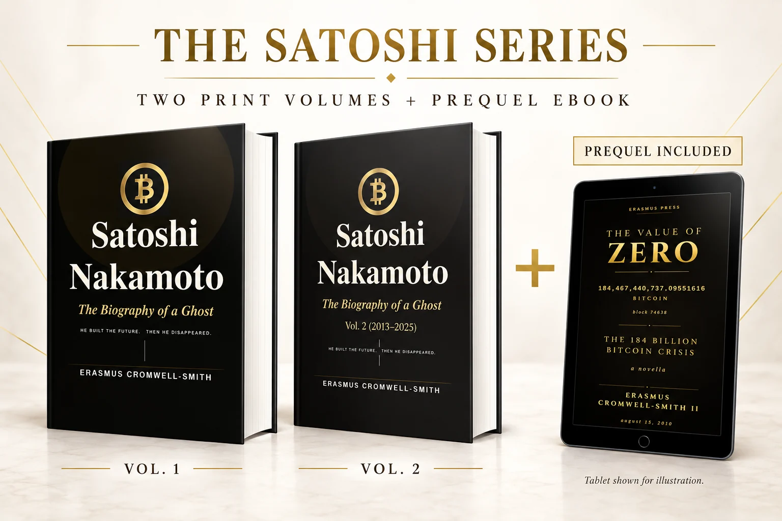 Both Satoshi Nakamoto hardcovers with the prequel eBook